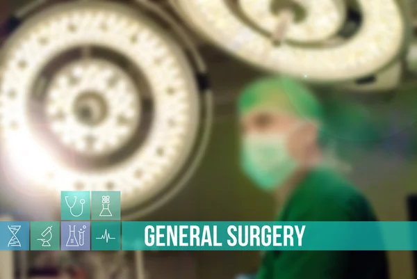 Общая хирургия медицинской концепции изображения со значками и врачей на фоне — стоковое фото