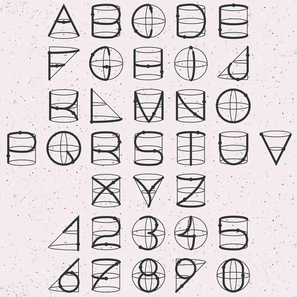 Тонкий выровненный шрифт, основанный на основных 3-х формах — стоковый вектор