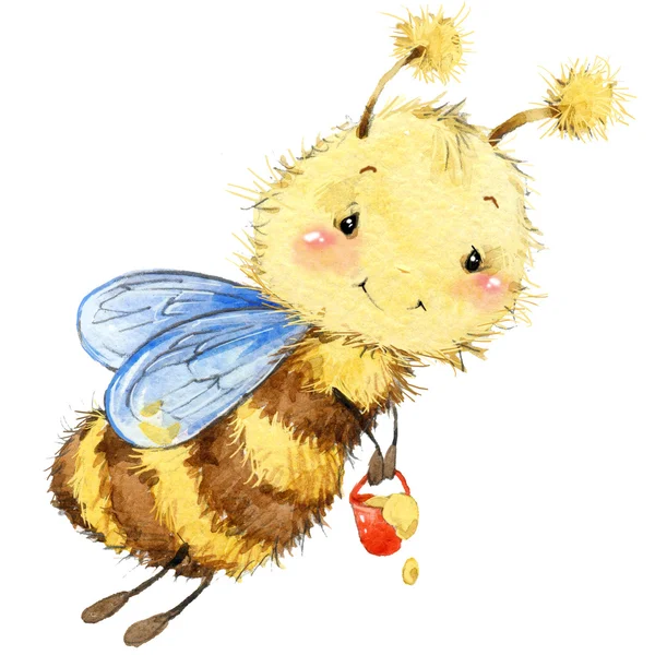 Акварельные иллюстрации шаржа насекомых пчел. изолированные на белом фоне — стоковое фото