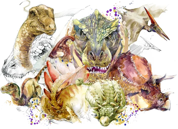 Динозавр. Динозавр набор рисования акварелью. динозавр животных иллюстрации — стоковое фото