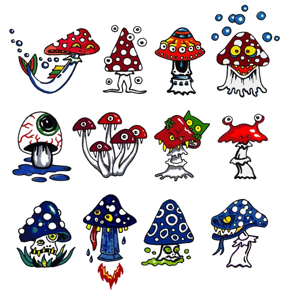 Фантазия ядовитые грибы значки — стоковый вектор