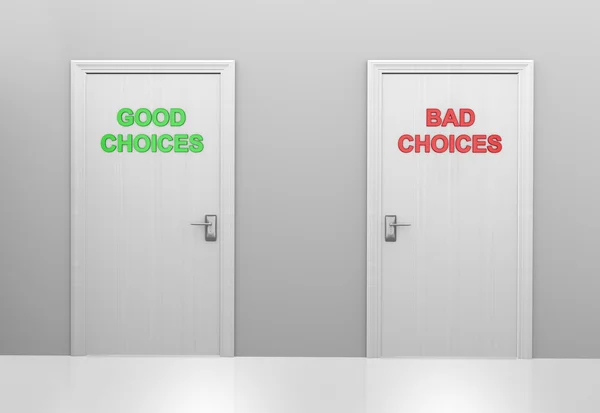 Две двери с надписью хороший выбор и плохой выбор — стоковое фото
