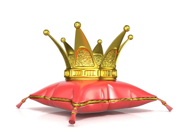 Королевский Красный подушку и Золотая Корона. 3D визуализация — стоковое фото
