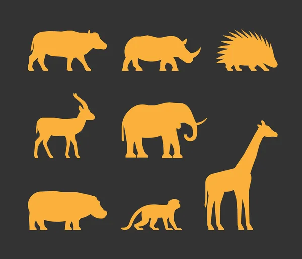 Вектор золото набор силуэтов африканских животных — стоковый вектор
