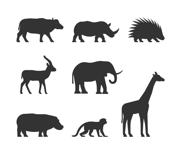 Vector black set of silhouettes african animals. — стоковый вектор