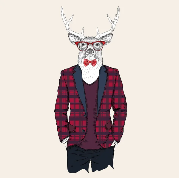 Deer hipster dressed up in jacket, pants and sweater. Vector illustration — стоковый вектор