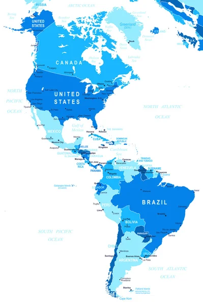 Северная и Южная Америка - карта - Иллюстрация — стоковый вектор
