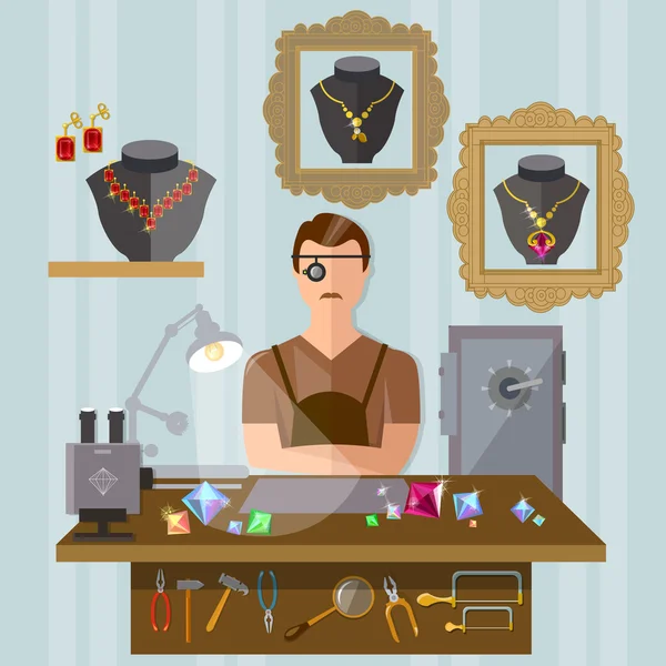 Jeweler at the workplace — стоковый вектор