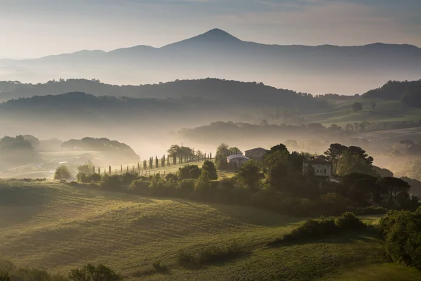 Гуардисталло, Тоскана, Италия, пейзаж на туман — стоковое фото