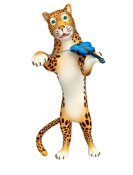 Милый леопард мультипликационный персонаж со скрипкой — стоковое фото