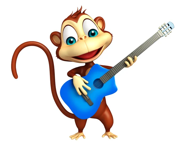 Симпатичные обезьяна мультипликационный персонаж с гитарой — стоковое фото