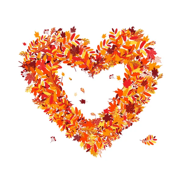 Я люблю осень. Формы сердца от падающих листьев — стоковый вектор