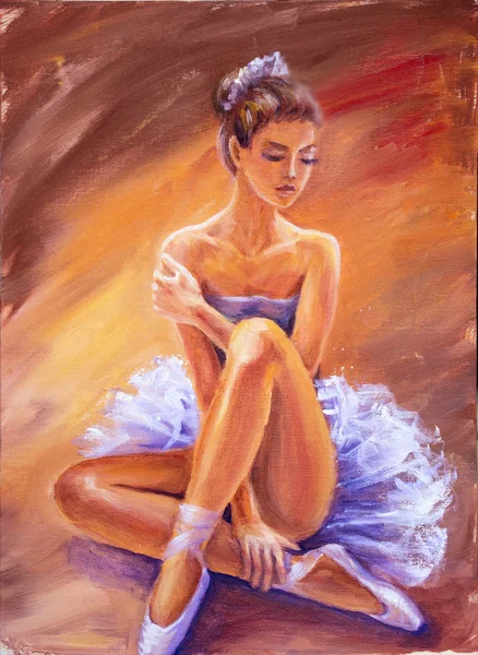 Красивая сидящая балерина. живопись — стоковое фото