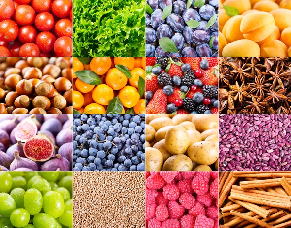 Коллаж различных фруктов и овощей — стоковое фото