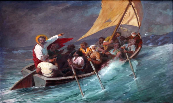 Иисус успокаивает бурю на море — стоковое фото