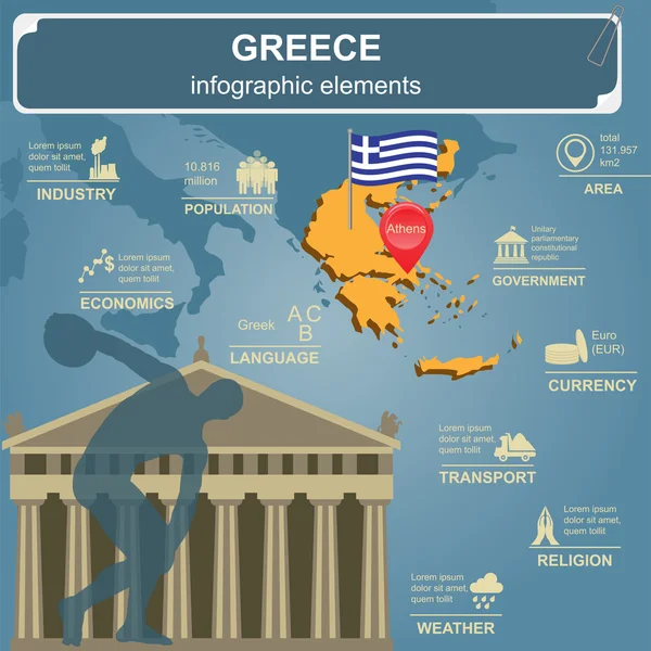 Инфографика Греции, статистические данные, достопримечательности. векторная иллюстрация Лицензионные Стоковые Иллюстрации