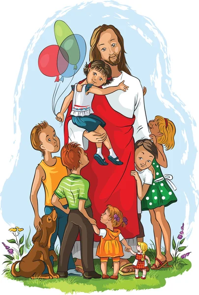 Иисус и дети — стоковый вектор