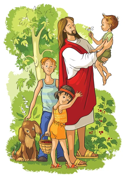 Иисус с детьми — стоковый вектор