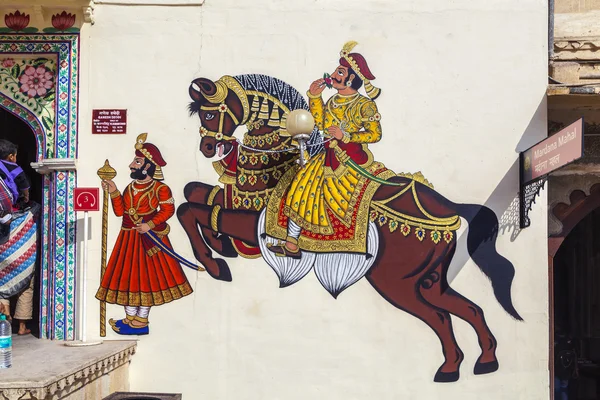 Настенная живопись показывает воинам в древние времена с лошадями Стоковое Изображение