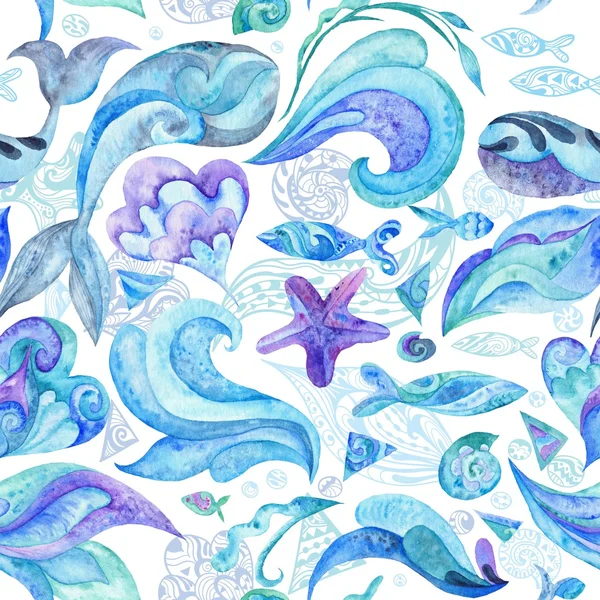 Синий акварелей Абстрактный узор морской — стоковое фото