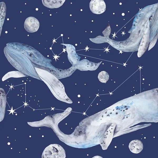 Акварель шаблон звезды китов Стоковое Изображение