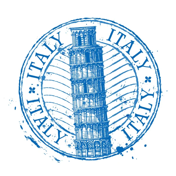 Италия векторный логотип шаблон дизайна. Потертый штамп или Пизанская башня иконы Пиза — стоковый вектор