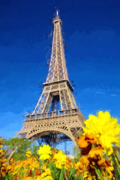 Эйфелева башня в стиле искусства во время весны в Париже, Франция Стоковое Изображение