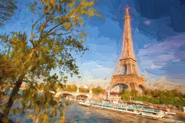 Эйфелева башня в стиле искусства во время весны в Париже, Франция Стоковое Фото