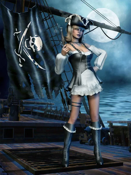 Пиратская девочка на судне — стоковое фото