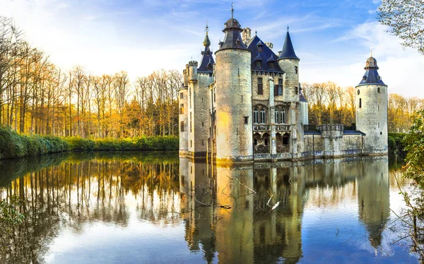 Сказочный средневековые замки Europe.Belgium, региона Антверпен Лицензионные Стоковые Изображения