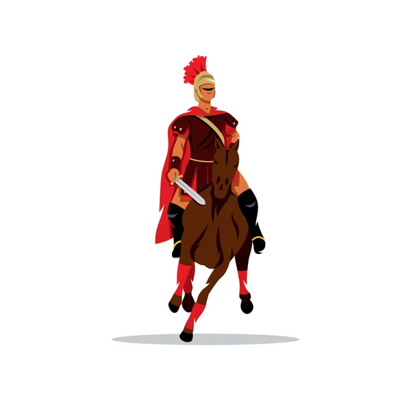 Спартанский воин на конные Холдинг меч. Векторные иллюстрации шаржа — стоковый вектор