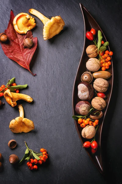 Тарелка с орехами и ягодами — стоковое фото