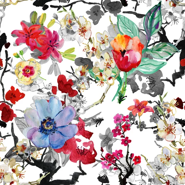 Бесшовный цветочный фон с цветами Лицензионные Стоковые Фото