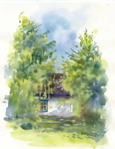 Сельский дом в зеленый летний день — стоковое фото
