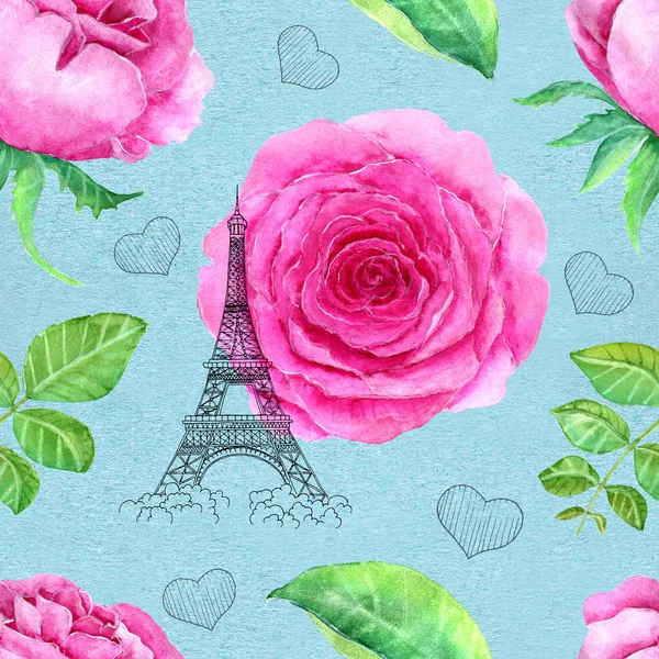 Розовые розы и Эйфелева башня — стоковое фото