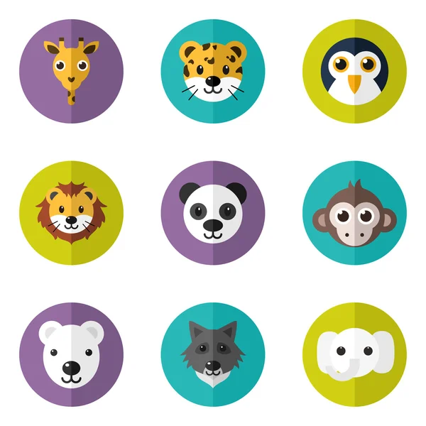 Набор иконок милые животные с плоский дизайн. Векторные иллюстрации Лицензионные Стоковые Иллюстрации