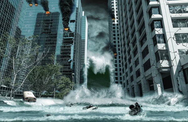 Город разрушен цунами Лицензионные Стоковые Фото