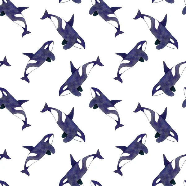 Orca or killer whale. Seamless watercolor pattern Лицензионные Стоковые Изображения