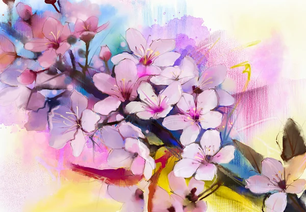 Акварель живопись вишня цветет - японская вишня - Розовая Сакура цветочные мягкие цвета на фоне затуманенное природы Лицензионные Стоковые Фото