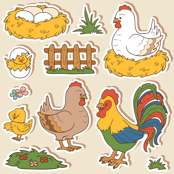 Цветовой набор милый животных и объектов, вектор семьи курино — стоковый вектор
