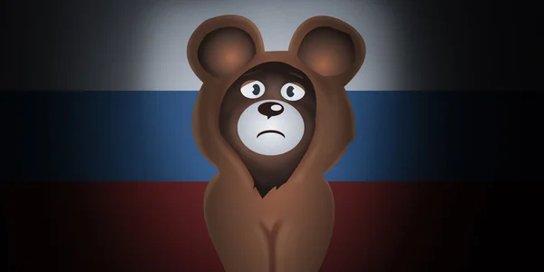 Грустно медведь и российский флаг фон. Санкции против России — стоковое фото