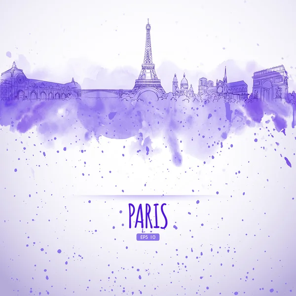 Достопримечательности Парижа в стиле эскиз и акварель — стоковый вектор