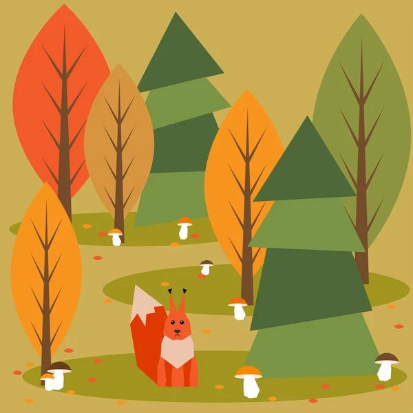 Осенние абстрактные векторные лес мультфильм фон с геометрическими животных Векторная Графика