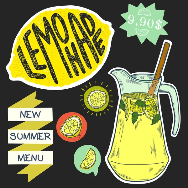 Кувшин лимонада, ломтики лимона — стоковый вектор
