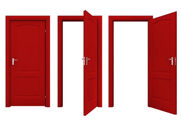 Откройте красную дверь, изолированную на белом фоне — стоковое фото