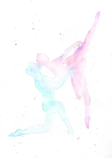 Акварельные иллюстрации силуэты танцоров балета поцелуи Стоковое Изображение