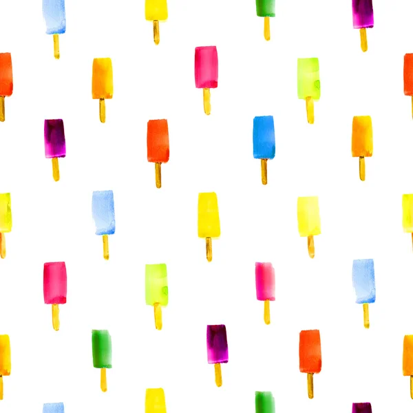 Seamless watercolor pattern with ice cream on stick. Стоковая Картинка