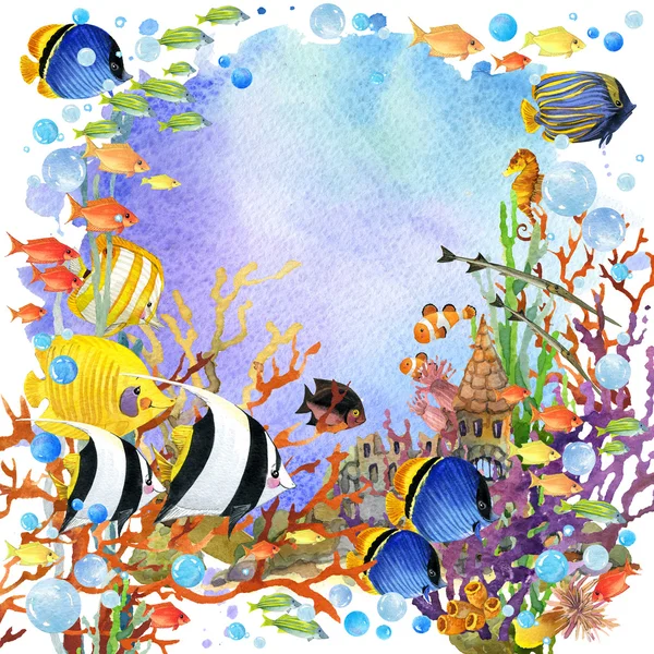 Подводный мир. Коралловый риф рыб Акварельные иллюстрации — стоковое фото