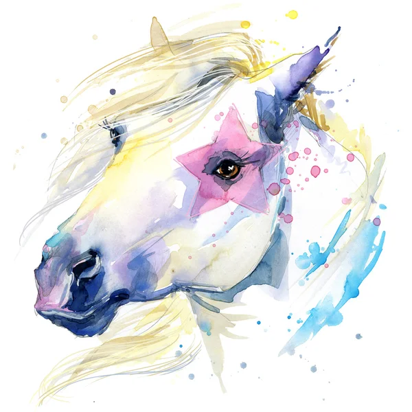 Иллюстрация лошадь с всплеск акварель текстурированном фоне Стоковое Изображение