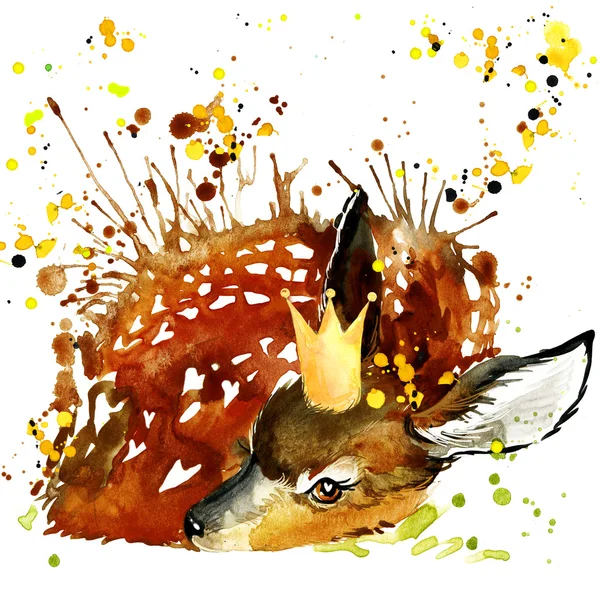Князь олень футболку графика, иллюстрации оленей с всплеск wate — стоковое фото